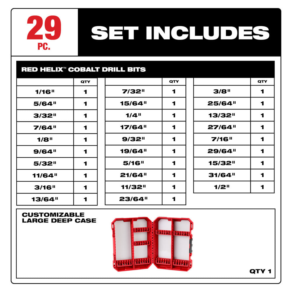 Milwaukee 48-89-2332 29pc SAE Cobalt RED HELIX Twist Drill Bit Set