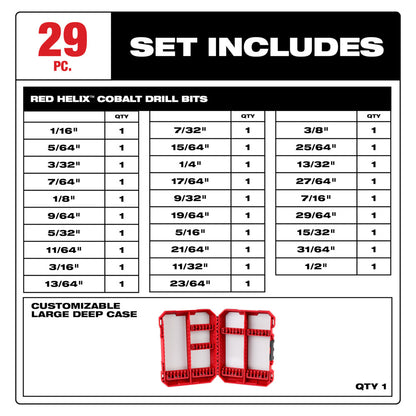 Milwaukee 48-89-2332 29pc SAE Cobalt RED HELIX Twist Drill Bit Set