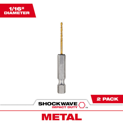 Milwaukee 48-89-4601 SHOCKWAVE 1/16in Titanium Drill Bits with RED HELIX - 2 Pack