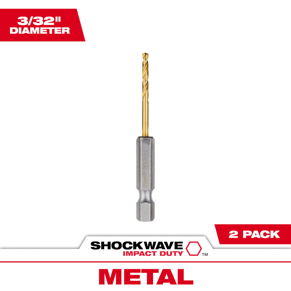 Milwaukee 48-89-4603 SHOCKWAVE 3/32in Titanium Drill Bits with RED HELIX - 2 Pack