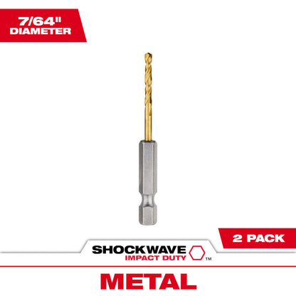 Milwaukee 48-89-4604 SHOCKWAVE 7/64in Titanium Drill Bits with RED HELIX - 2 Pack