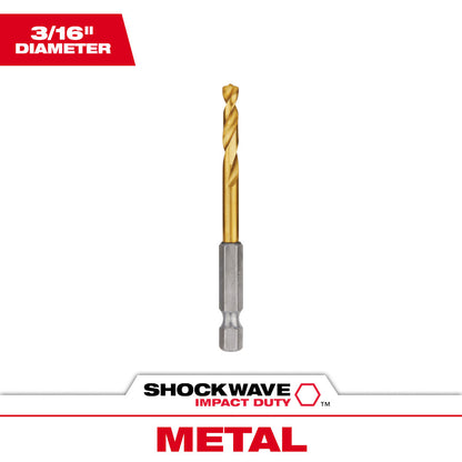 Milwaukee 48-89-4609 SHOCKWAVE 3/16in Titanium Drill Bit with RED HELIX
