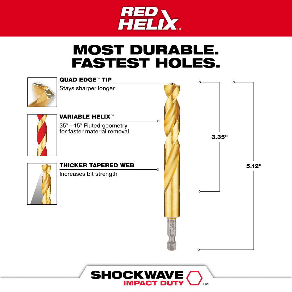 Milwaukee 48-89-4623 SHOCKWAVE 13/32in Titanium Drill Bit with RED HELIX