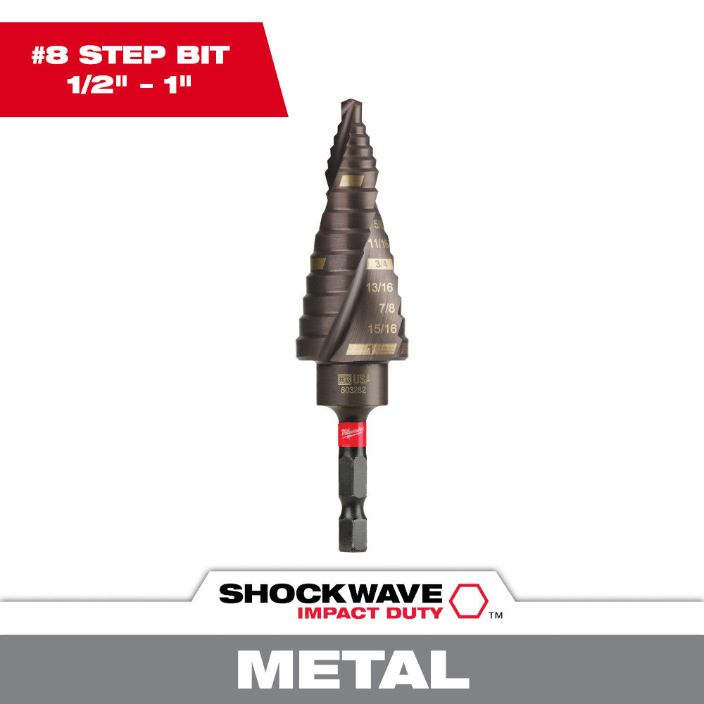 Milwaukee 48-89-9248 SHOCKWAVE Impact Duty #8 1/2in - 1in Step Drill Bit - 9 Steps