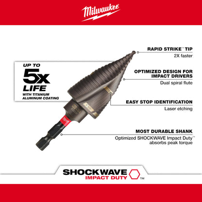Milwaukee 48-89-9249 SHOCKWAVE Impact Duty #9 7/8in - 1-1/8in Step Drill Bit - 2 Steps
