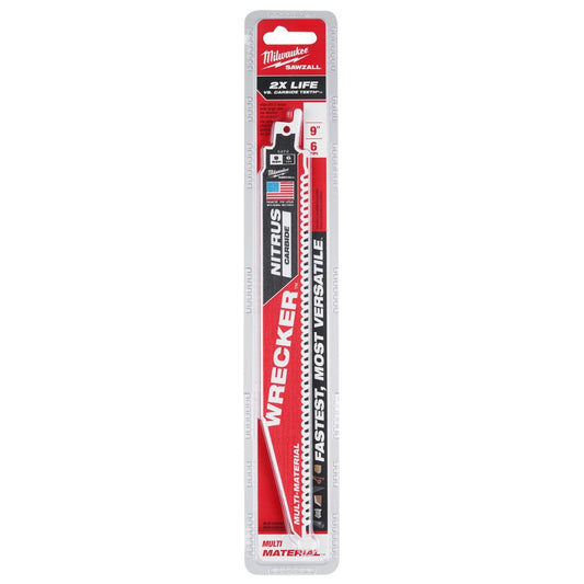 Milwaukee 48-00-5572 WRECKER 9″ 6TPI NITRUS CARBIDE Tipped SAWZALL Blade for General Purpose Cuts (5 Pack)