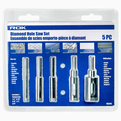5 Pcs Diamond Hole Saw Set | Tile & Glass Core Bits