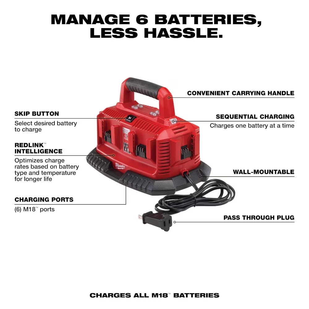 Milwaukee 48-59-1806 18V M18 Lithium-Ion Battery 6-Port Sequential Charger