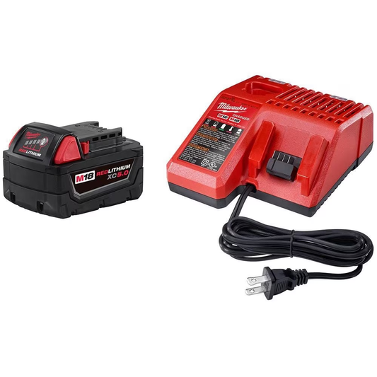 Milwaukee 48-59-1850 18V M18 Lithium-Ion Extended Capacity (XC) 5.0 Ah REDLITHIUM Battery with Multi-Voltage Charger
