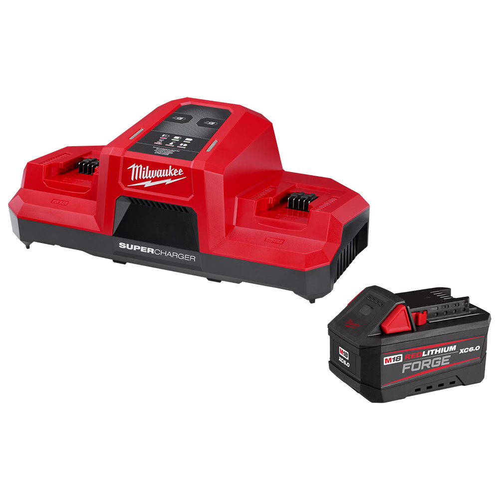 Milwaukee 48-59-1861 18V M18 Lithium-Ion Extended Capacity (XC) 6.0 Ah REDLITHIUM FORGE Battery with Dual Bay Super Charger