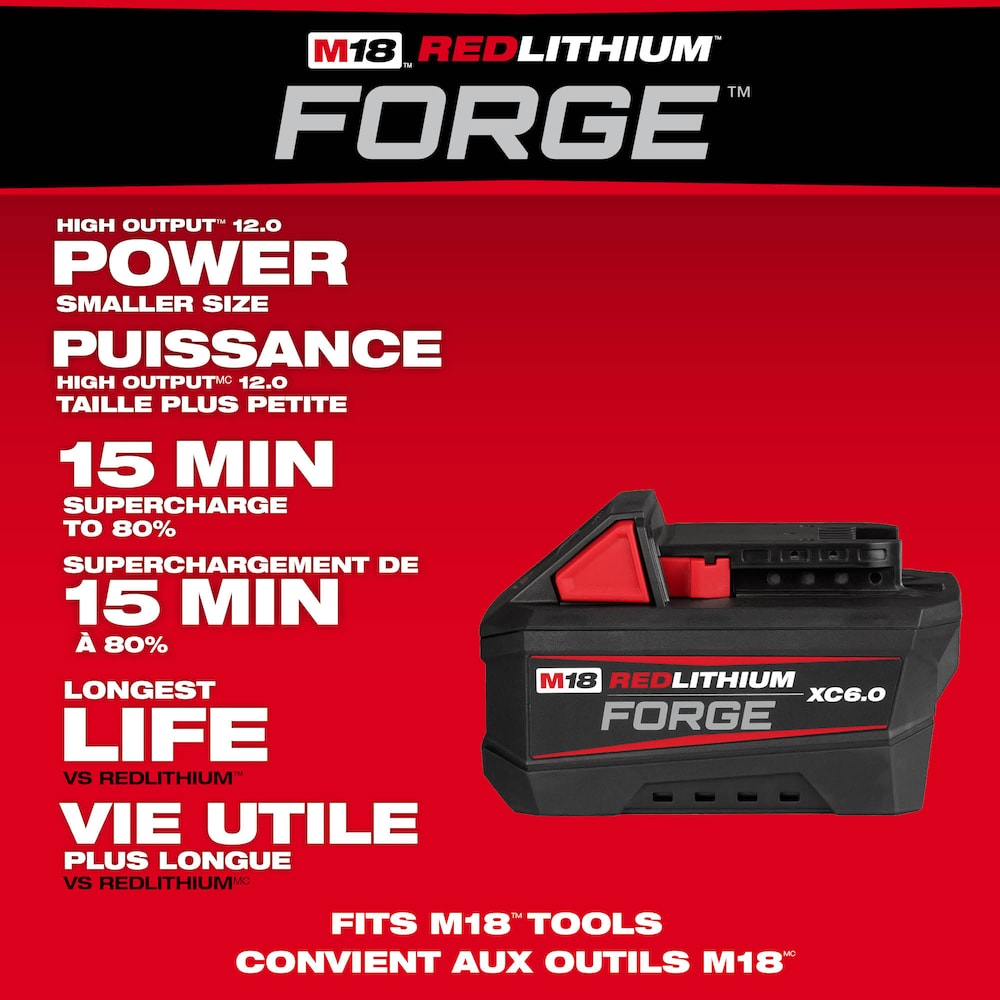 Milwaukee 48-59-1861 18V M18 Lithium-Ion Extended Capacity (XC) 6.0 Ah REDLITHIUM FORGE Battery with Dual Bay Super Charger