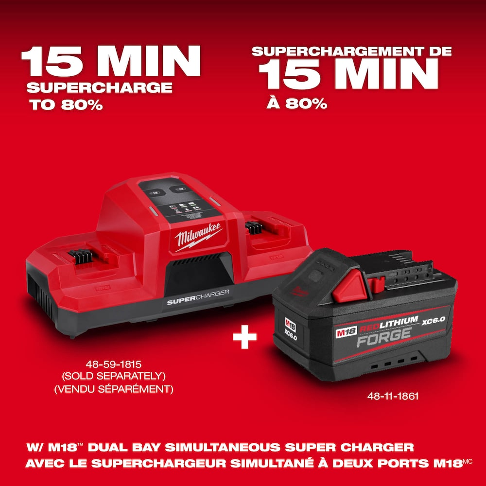 Milwaukee 48-59-1861 18V M18 Lithium-Ion Extended Capacity (XC) 6.0 Ah REDLITHIUM FORGE Battery with Dual Bay Super Charger