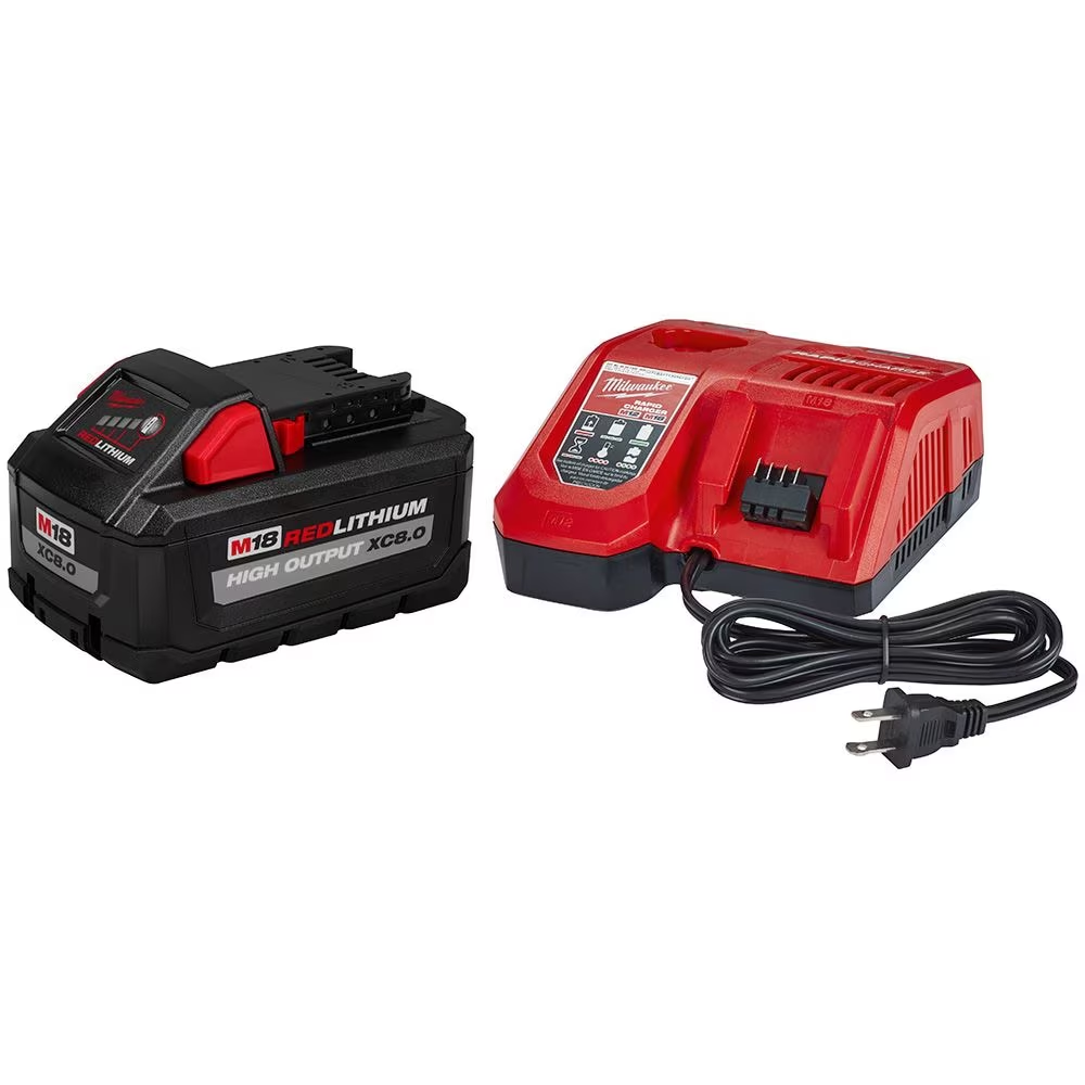 Milwaukee 48-59-1880 18V M18 Lithium-Ion Extended Capacity (XC) 8.0 Ah REDLITHIUM HIGH OUTPUT Battery with Multi-Voltage Rapid Charger