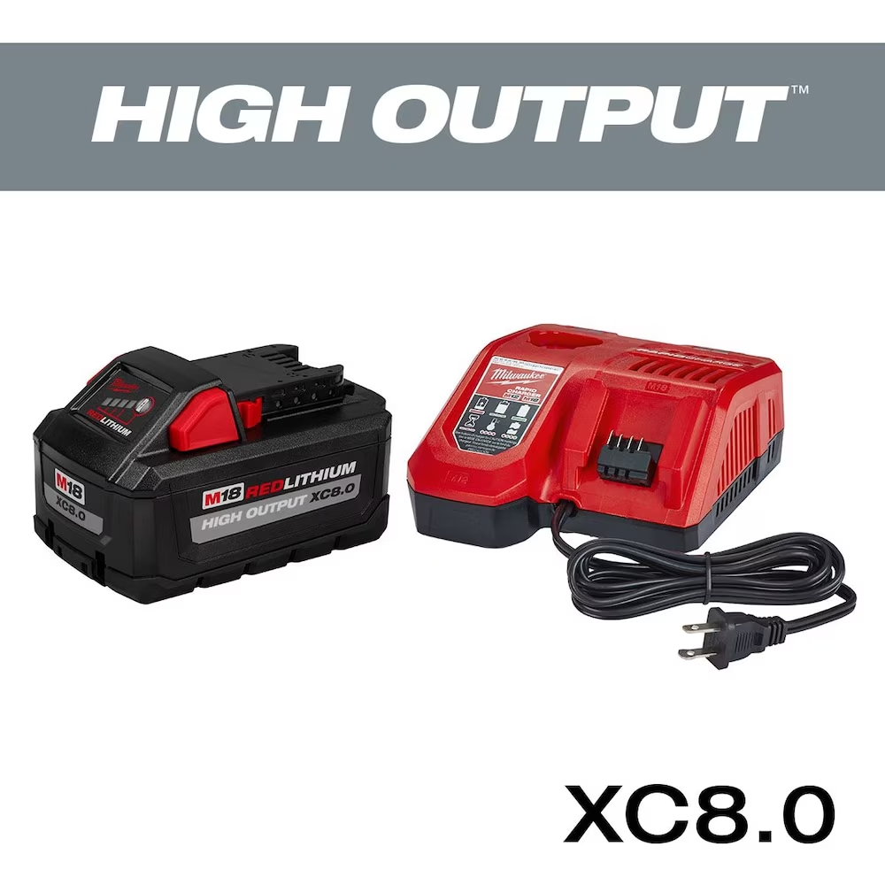 Milwaukee 48-59-1880 18V M18 Lithium-Ion Extended Capacity (XC) 8.0 Ah REDLITHIUM HIGH OUTPUT Battery with Multi-Voltage Rapid Charger