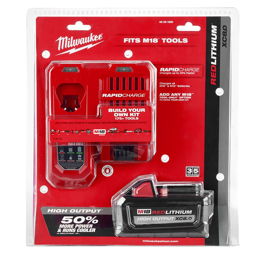 Milwaukee 48-59-1880 18V M18 Lithium-Ion Extended Capacity (XC) 8.0 Ah REDLITHIUM HIGH OUTPUT Battery with Multi-Voltage Rapid Charger