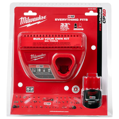 Milwaukee 48-59-2420 12V M12 Lithium-Ion Compact (CP) 2.0 Ah REDLITHIUM Battery with Charger