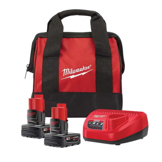 Milwaukee 48-59-2442SPC 12V M12 Lithium-Ion Extended Capacity (XC) 4.0 Ah REDLITHIUM Battery with Charger and Bag (2-Pack)