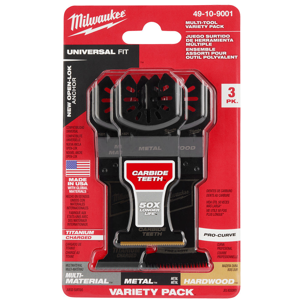 Milwaukee 49-10-9001 OPEN-LOK 3pc Universal Fit All-Purpose Multi-Tool Oscillating Blade Set