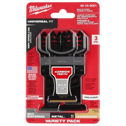Milwaukee 49-10-9001 OPEN-LOK 3pc Universal Fit All-Purpose Multi-Tool Oscillating Blade Set