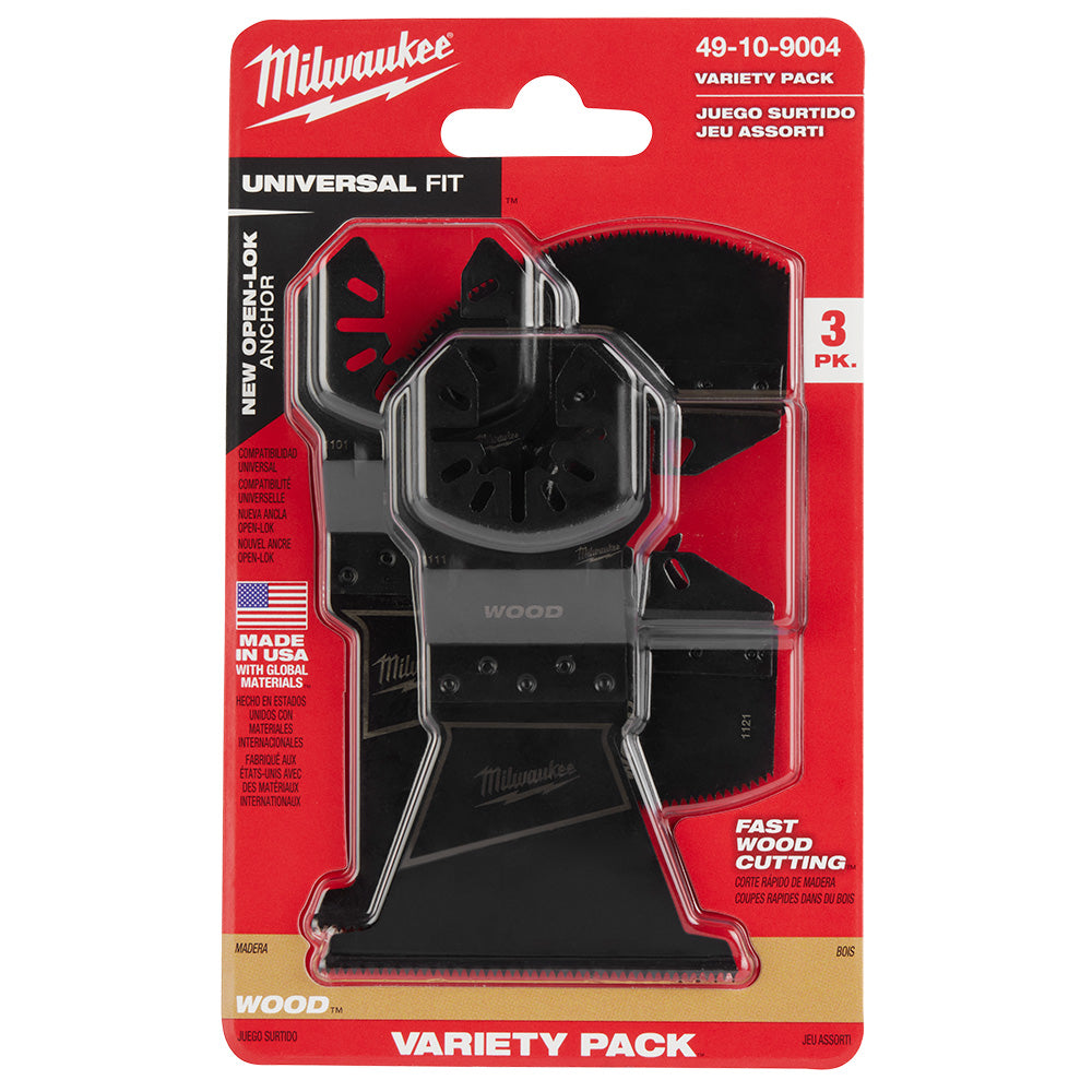 Milwaukee 49-10-9004 OPEN-LOK 3pc Universal Fit High Carbon Steel Wood Cutting Multi-Tool Oscillating Blade Set