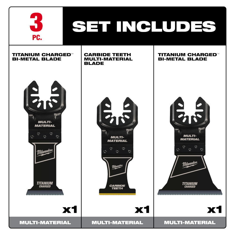 Milwaukee 49-10-9005 OPEN-LOK 3pc Universal Fit Titanium Enhanced Multi-Material Cutting Multi-Tool Oscillating Blade Set