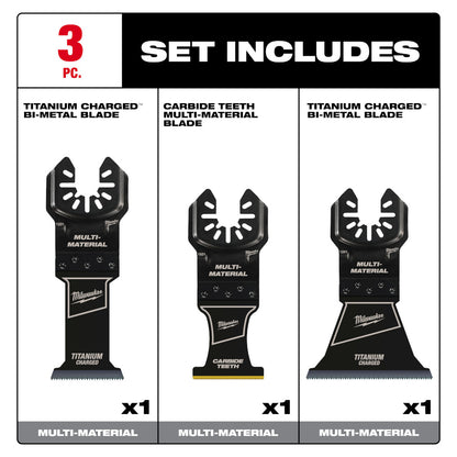 Milwaukee 49-10-9005 OPEN-LOK 3pc Universal Fit Titanium Enhanced Multi-Material Cutting Multi-Tool Oscillating Blade Set