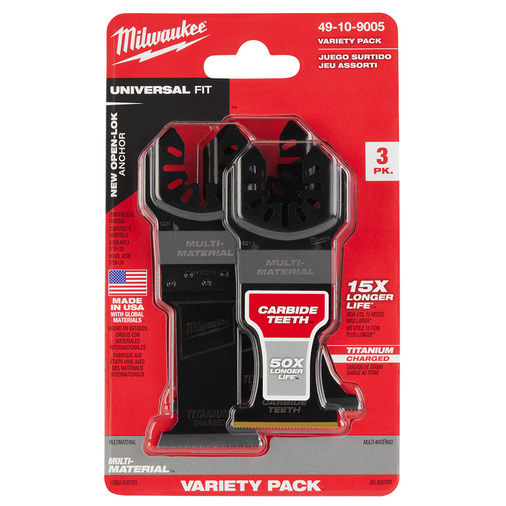 Milwaukee 49-10-9005 OPEN-LOK 3pc Universal Fit Titanium Enhanced Multi-Material Cutting Multi-Tool Oscillating Blade Set
