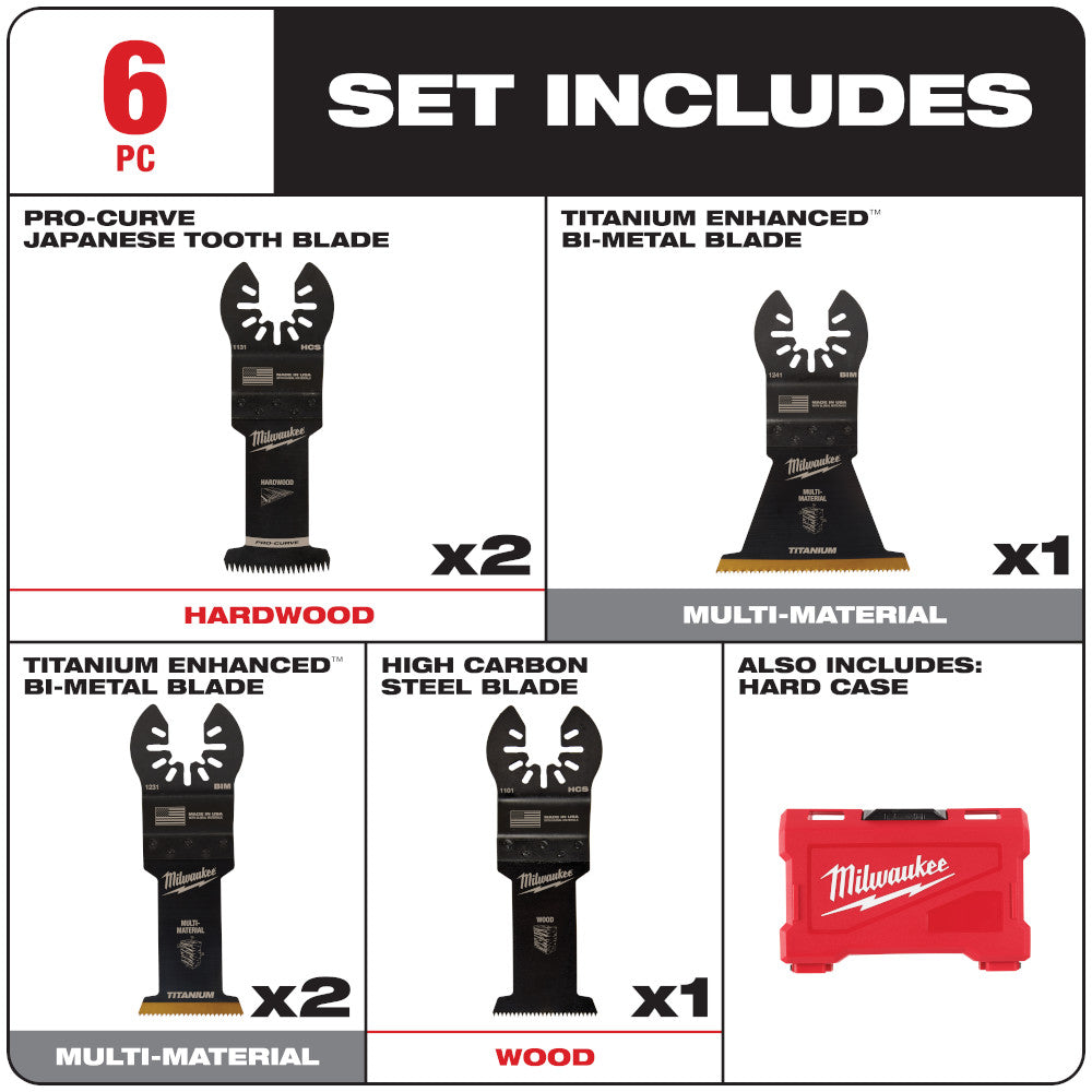 Milwaukee 49-10-9112 OPEN-LOK 6pc Universal Fit Multi-Tool Oscillating Blade Set
