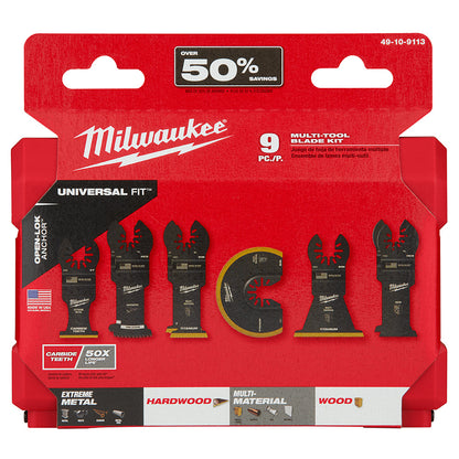 Milwaukee 49-10-9113 OPEN-LOK 9pc Universal Fit Multi-Tool Oscillating Blade Set