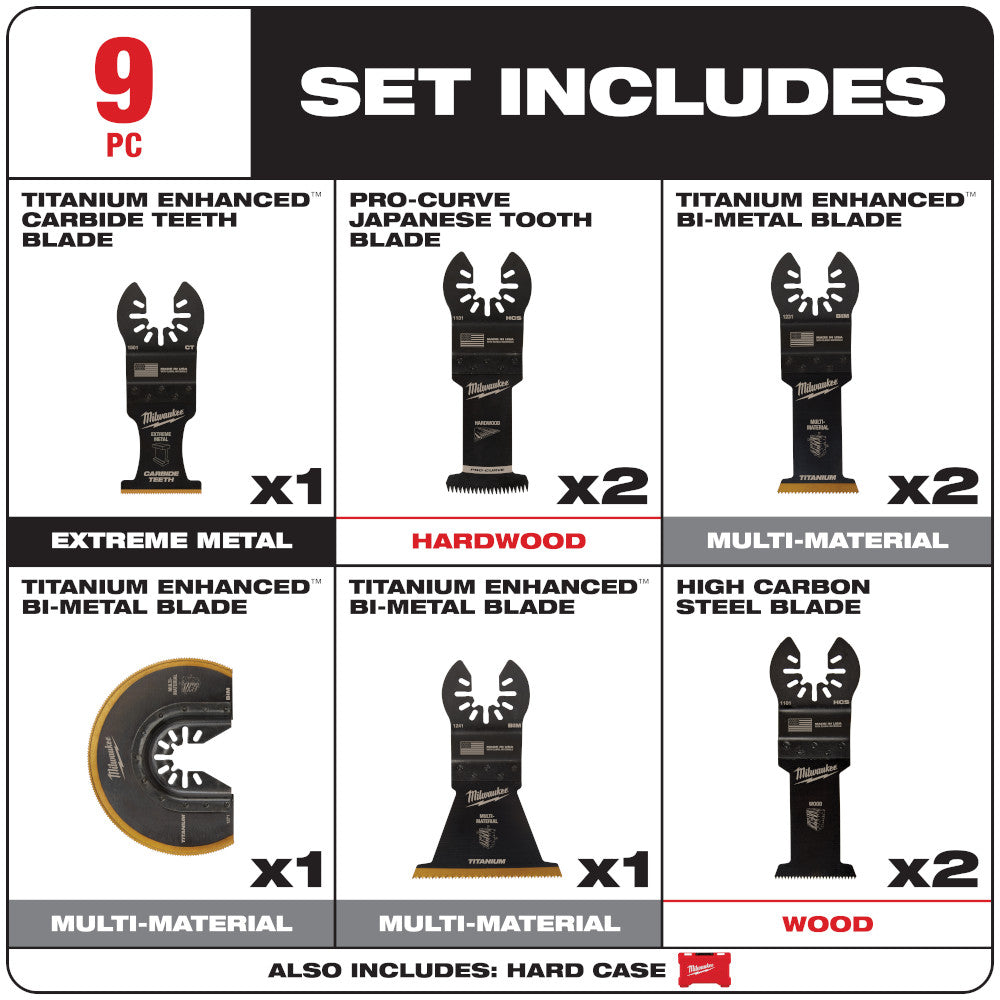 Milwaukee 49-10-9113 OPEN-LOK 9pc Universal Fit Multi-Tool Oscillating Blade Set