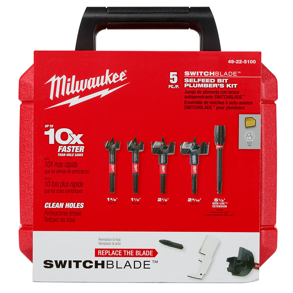 Milwaukee 49-22-5100 5pc SwitchBlade Selfeed Bit Plumber's Kit