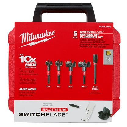 Milwaukee 49-22-5100 5pc SwitchBlade Selfeed Bit Plumber's Kit