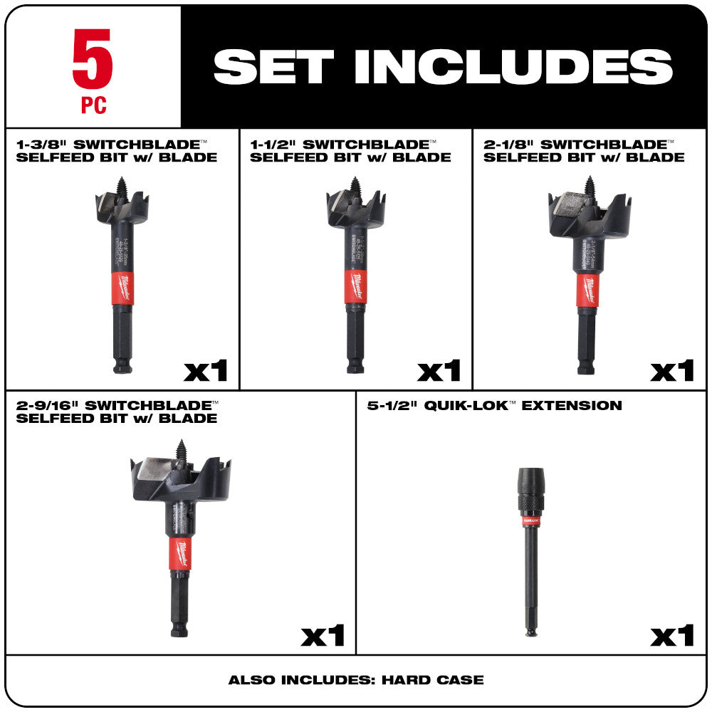 Milwaukee 49-22-5100 5pc SwitchBlade Selfeed Bit Plumber's Kit