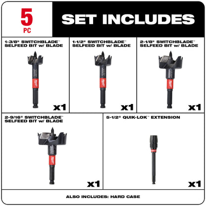Milwaukee 49-22-5100 5pc SwitchBlade Selfeed Bit Plumber's Kit