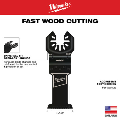 Milwaukee 49-25-1101 OPEN-LOK 1-3/8in Universal Fit High Carbon Steel Wood Cutting Multi-Tool Oscillating Blade