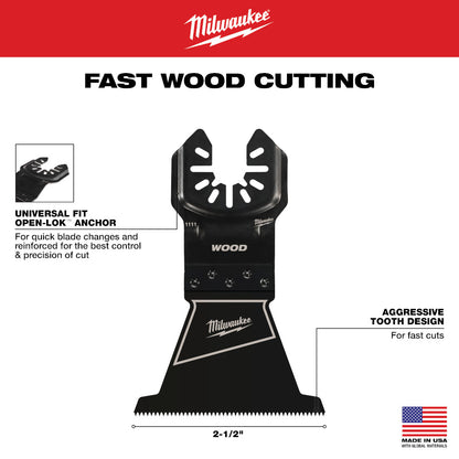 Milwaukee 49-25-1113 OPEN-LOK 2-1/2in Universal Fit High Carbon Steel Wood Cutting Multi-Tool Oscillating Blades - 3pk