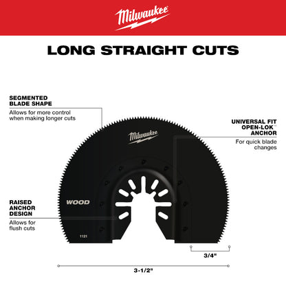 Milwaukee 49-25-1121 OPEN-LOK 3-1/2in Universal Fit High Carbon Steel Segmented Wood Cutting Multi-Tool Oscillating Blade