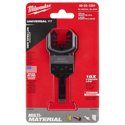 Milwaukee 49-25-1201 OPEN-LOK 3/8in Universal Fit Titanium Enhanced Bi-Metal Multi-Material Cutting Multi-Tool Oscillating Blade