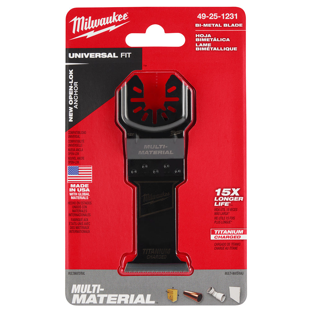 Milwaukee 49-25-1231 OPEN-LOK 1-3/8in Universal Fit Titanium Enhanced Bi-Metal Multi-Material Cutting Multi-Tool Oscillating Blade