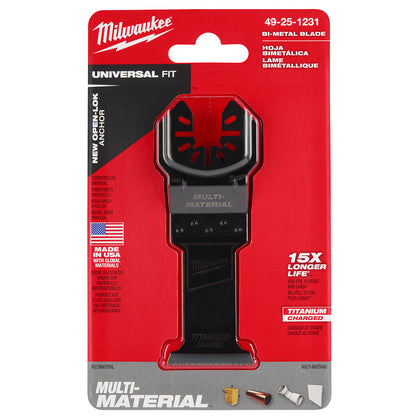 Milwaukee 49-25-1231 OPEN-LOK 1-3/8in Universal Fit Titanium Enhanced Bi-Metal Multi-Material Cutting Multi-Tool Oscillating Blade