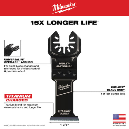 Milwaukee 49-25-1233 OPEN-LOK 1-3/8in Universal Fit Titanium Enhanced Bi-Metal Multi-Material Cutting Multi-Tool Oscillating Blades - 3pk
