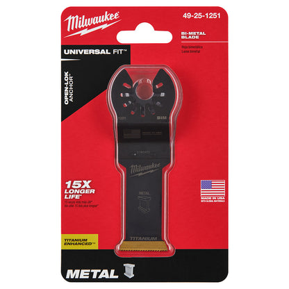 Milwaukee 49-25-1251 OPEN-LOK 1-1/8in Universal Fit Titanium Enhanced Bi-Metal Metal Cutting Multi-Tool Oscillating Blade