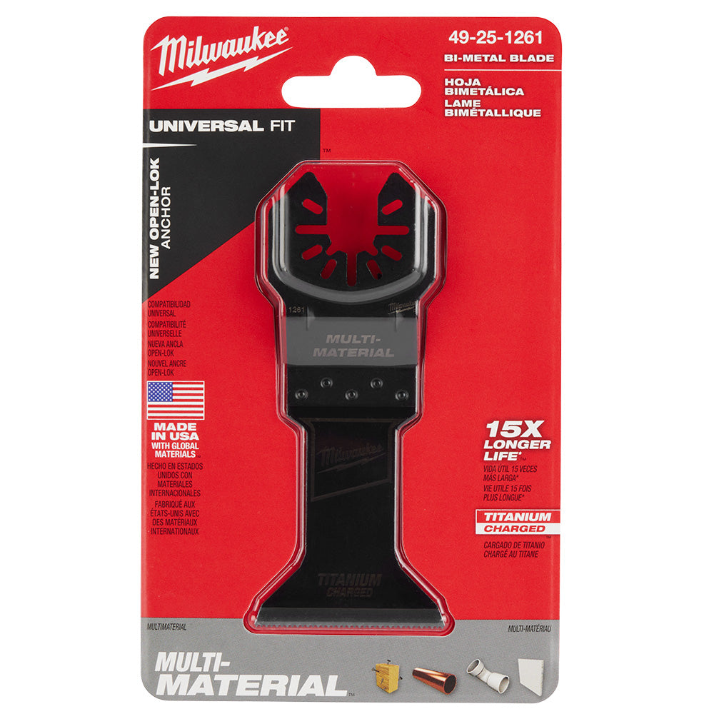 Milwaukee 49-25-1261 OPEN-LOK 1-3/4in Universal Fit Titanium Enhanced Bi-Metal Metal Cutting Multi-Tool Oscillating Blade