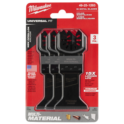 Milwaukee 49-25-1263 OPEN-LOK 1-3/4in Universal Fit Titanium Enhanced Bi-Metal Metal Cutting Multi-Tool Oscillating Blades - 3pk