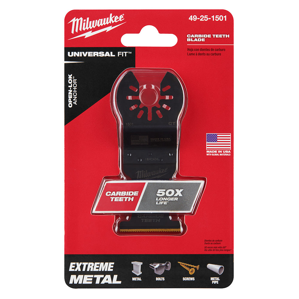 Milwaukee 49-25-1501 OPEN-LOK 1-3/8in Universal Fit Titanium Enhanced Carbide Teeth Metal Cutting Multi-Tool Oscillating Blade