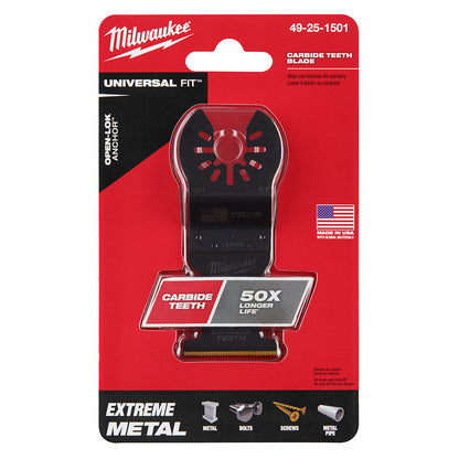 Milwaukee 49-25-1501 OPEN-LOK 1-3/8in Universal Fit Titanium Enhanced Carbide Teeth Metal Cutting Multi-Tool Oscillating Blade