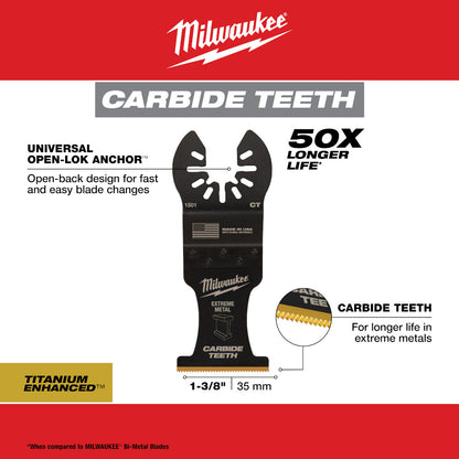 Milwaukee 49-25-1501 OPEN-LOK 1-3/8in Universal Fit Titanium Enhanced Carbide Teeth Metal Cutting Multi-Tool Oscillating Blade