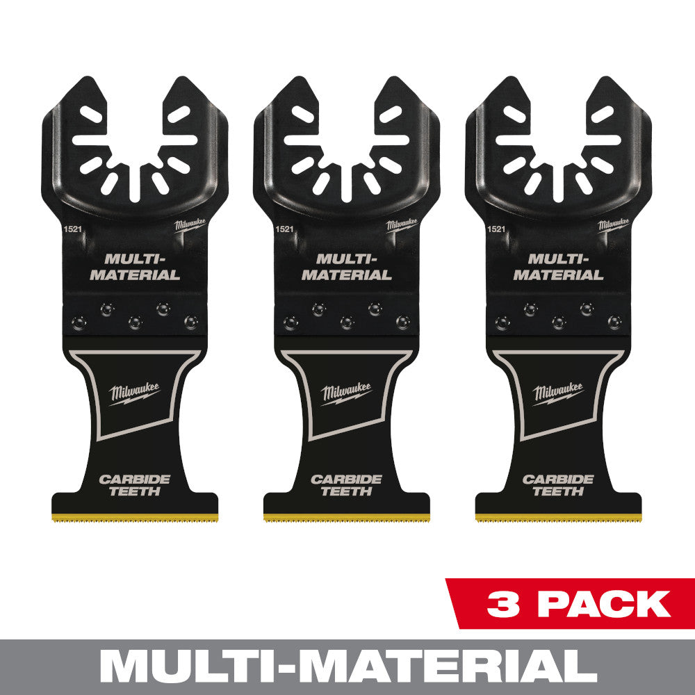 Milwaukee 49-25-1523 OPEN-LOK 1-3/8in Universal Fit Titanium Enhanced Carbide Teeth Multi-Material Cutting Multi-Tool Oscillating Blades - 3pk