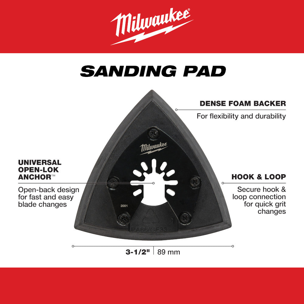 Milwaukee 49-25-2001 OPEN-LOK 3-1/2in Triangle Universal Fit Multi-Tool Oscillating Sanding Pad