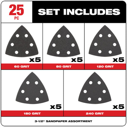 Milwaukee 49-25-2025 OPEN-LOK 25pc 3-1/2in Triangle Universal Fit Multi-Tool Oscillating Sanding Paper Set